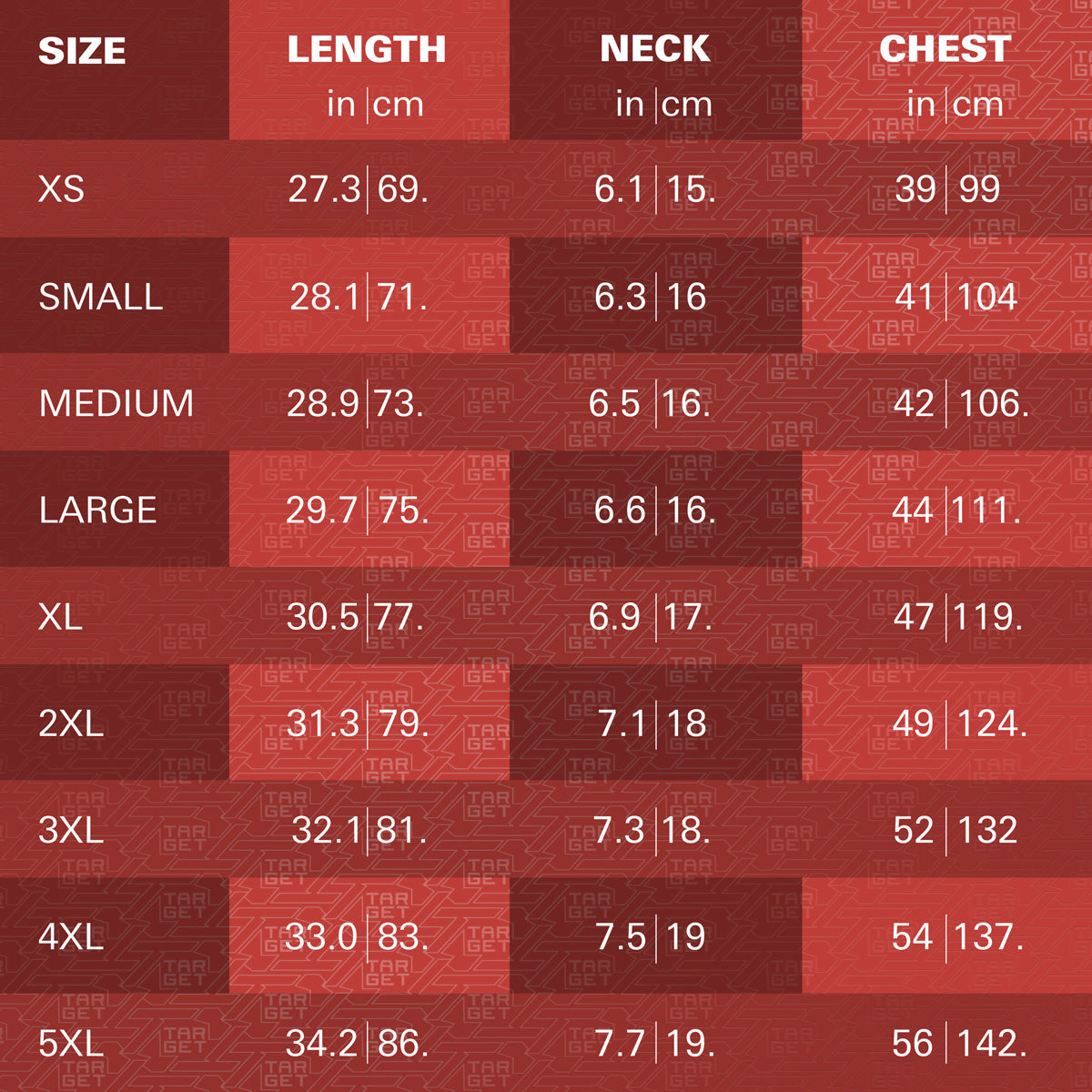 Target Nathan Aspinall 2025 Playing Shirt sizing guide image showing available measurements and fit information