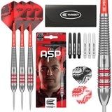 Nathan Aspinall Brass Steel Tip Darts main product image showing the darts, packaging, flights, shafts, and included accessories
