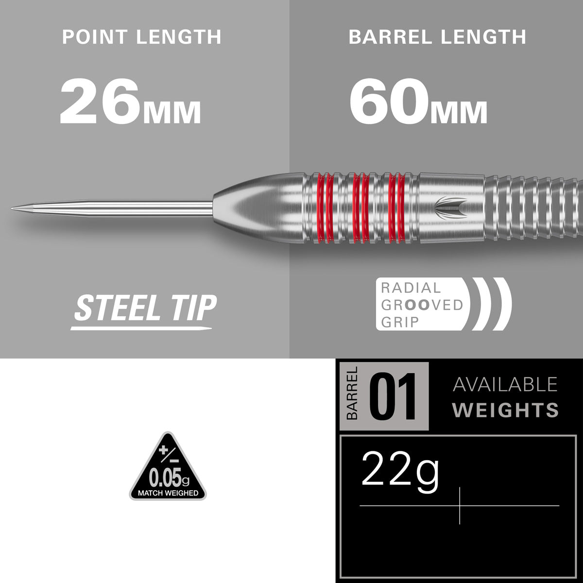Nathan Aspinall Brass Steel Tip Darts specifications image showing barrel dimensions, weight, and technical details