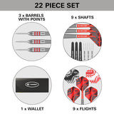 Nathan Aspinall Brass Steel Tip Darts contents image displaying everything included inside the box