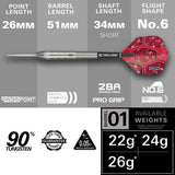 Nathan Aspinall G1 Steel Tip Darts specifications image showing barrel dimensions, weight, and technical details