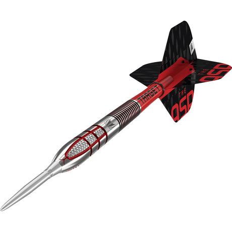 Nathan Aspinall G2 SP Steel Tip Darts dynamic angle view showing the barrel and grip up close