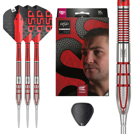 Nathan Aspinall G2 SP Steel Tip Darts main product image showing the box, darts, flights, shafts, and included accessories