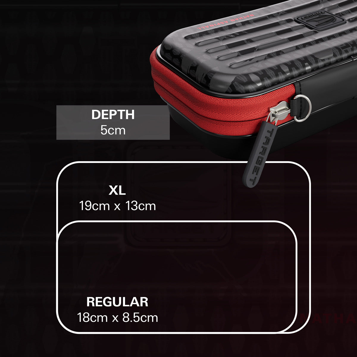 Target Nathan Aspinall Takoma Ghost Dart Case dimensions image showing product measurements and storage capacity