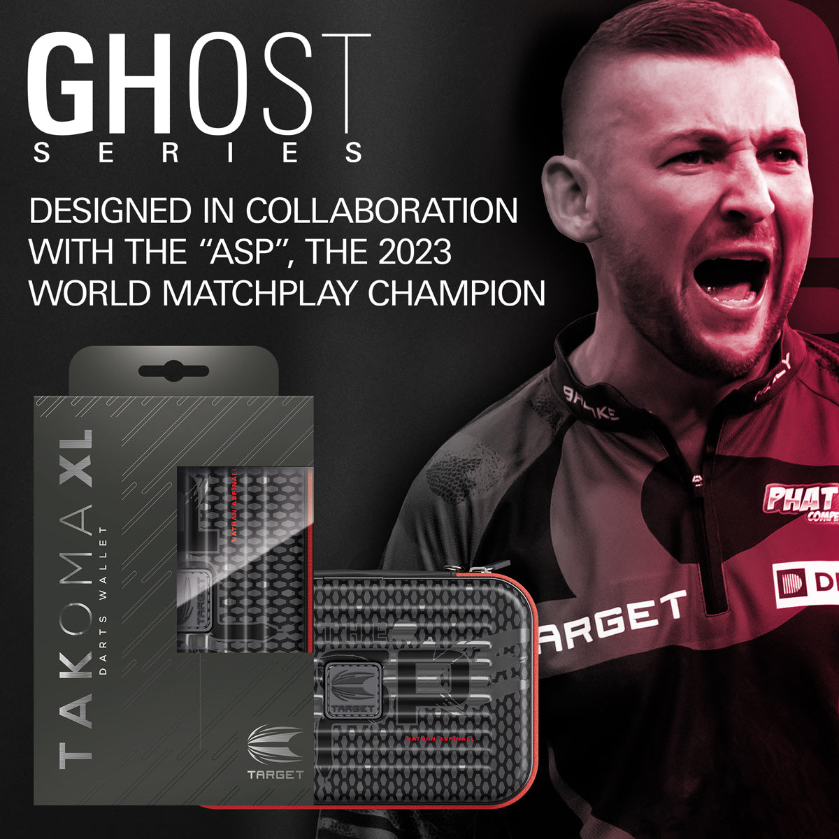 Target Nathan Aspinall Takoma Ghost XL Dart Case outer box image showing the retail packaging and branding