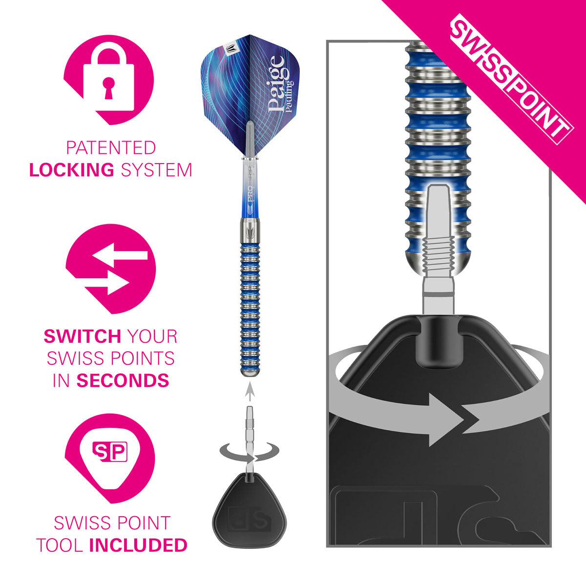 Target Paige Pauling G1 Swiss Point 90% Tungsten Steel Tip Darts