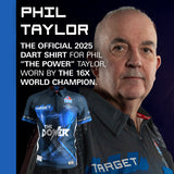 Target Phil Taylor 2025 Playing Shirt front view image showing the complete shirt design, colours, and sponsor logos