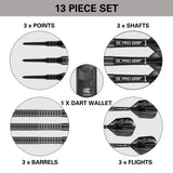 Phil Taylor 8ZERO Black S1 Soft Tip Darts contents image displaying everything included inside the box