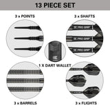 Phil Taylor 8ZERO Black S2 Soft Tip Darts contents image displaying everything included inside the box
