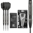 Phil Taylor 8ZERO Black S2 Steel Tip Darts main product image showing the darts, packaging, flights, shafts, and included accessories
