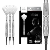 Phil Taylor G6 9Five Soft Tip Darts main product image showing the darts, packaging, flights, shafts, and included accessories