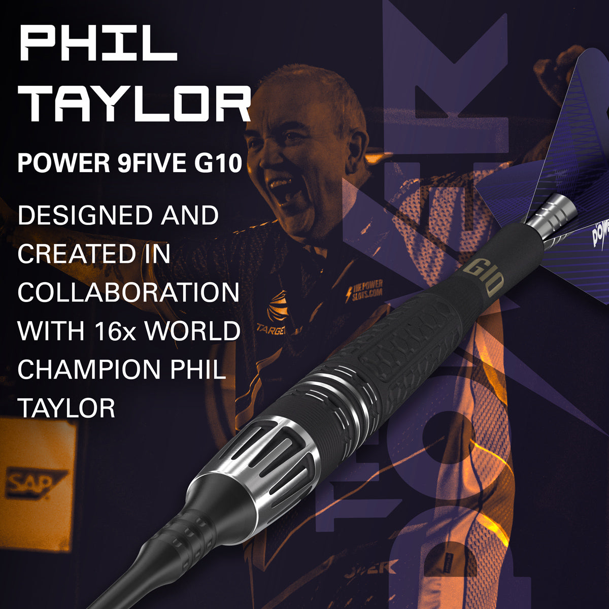 Phil Taylor Power 9Five G10 player branding image featuring signature styling and premium Target performance design