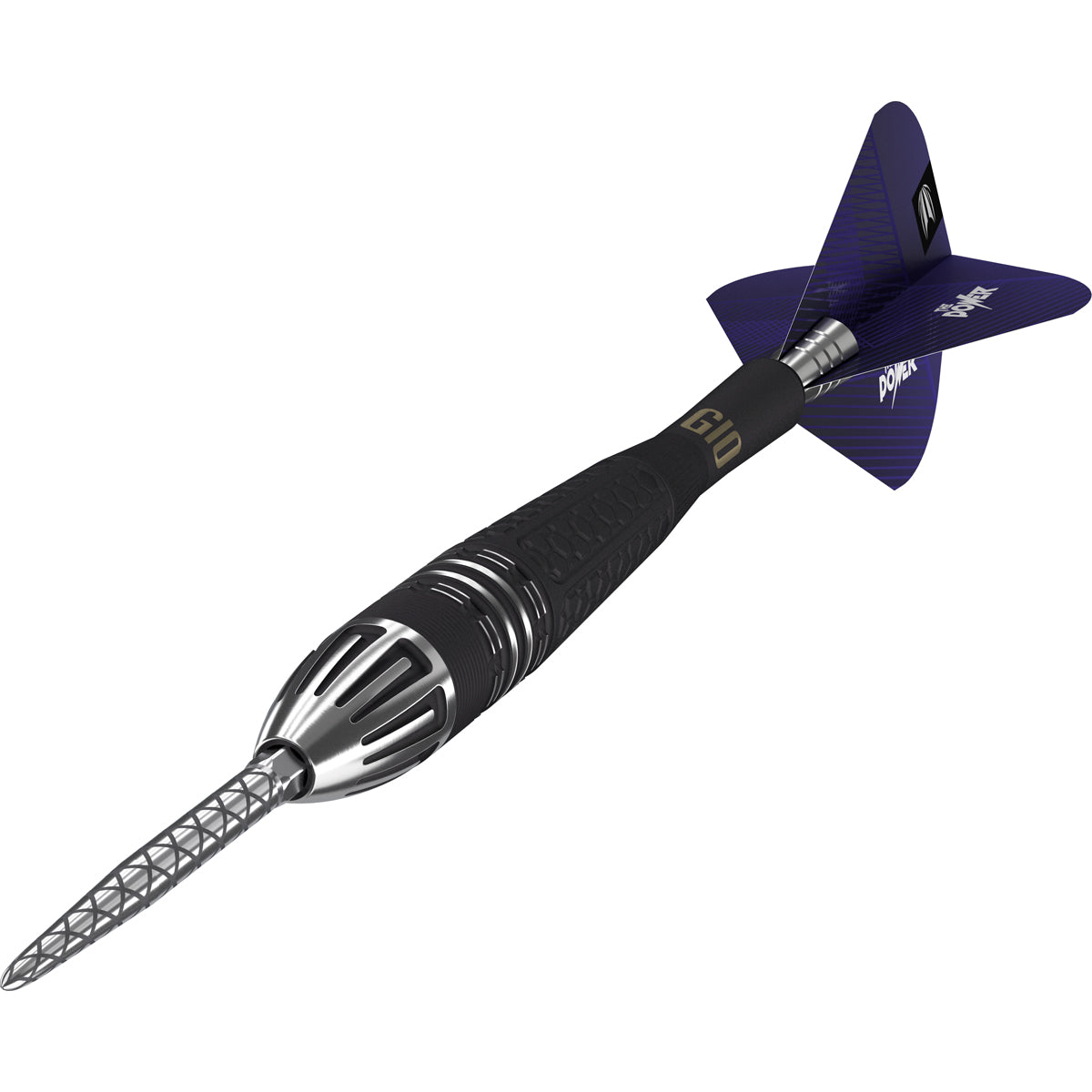 Phil Taylor Power 9Five G10 Steel Tip Darts close up image highlighting the barrel grip texture and precision machining detail