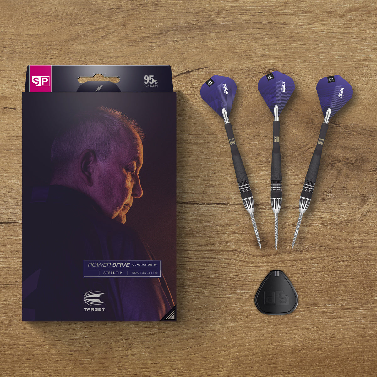 Phil Taylor Power 9Five G10 darts lifestyle image featuring a premium darts setup and modern playing environment