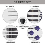 Phil Taylor Power 9Five G10 Steel Tip Darts contents image displaying everything included inside the box