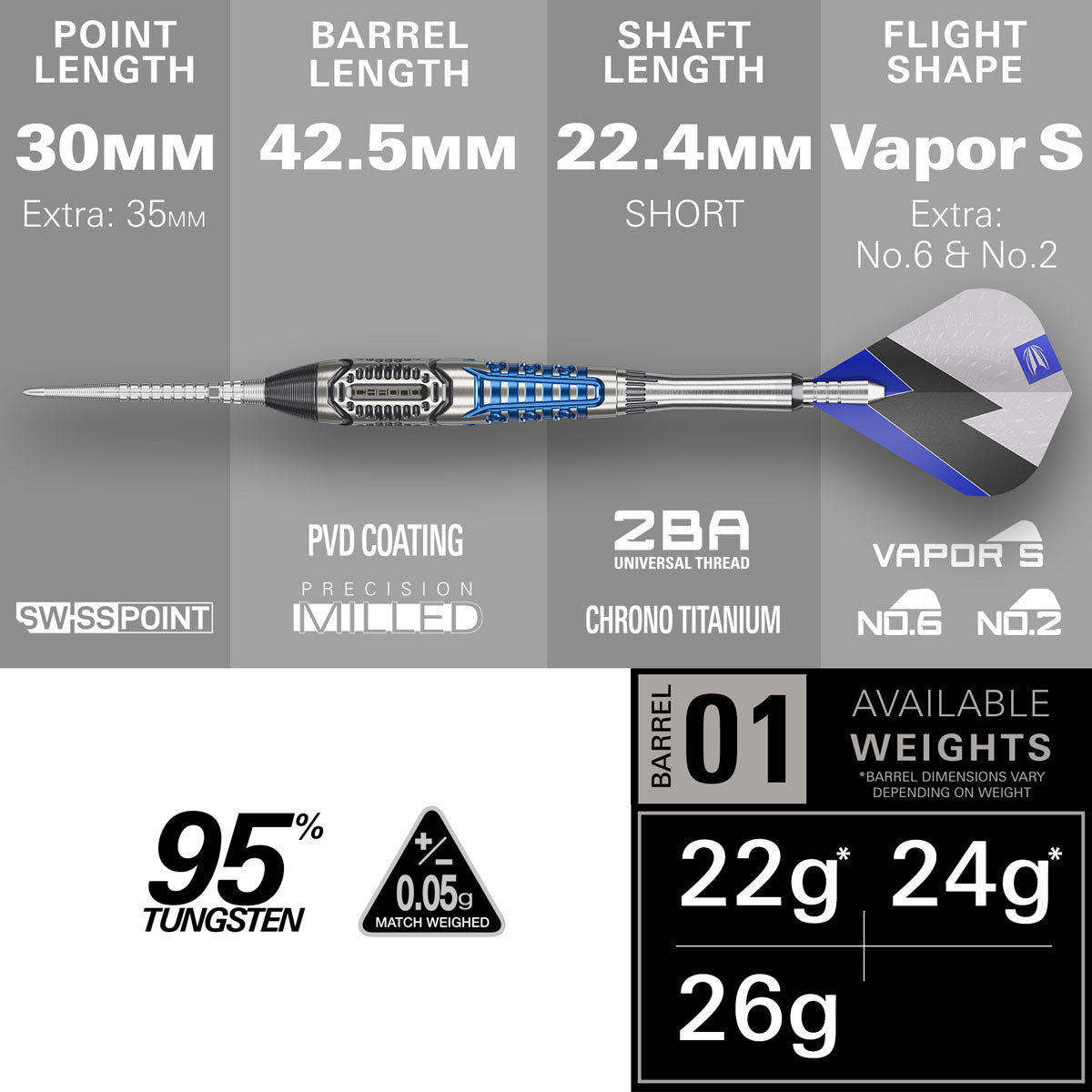 Target Phil Taylor Power Chrono Swiss Point 95% Tungsten Steel Tip
