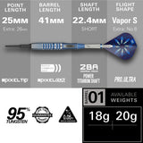 Phil Taylor Power Gx2 Soft Tip Darts specifications image showing barrel dimensions, weight, and technical details