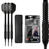 Phil Taylor Power Storm Soft Tip Darts main product image showing the darts, packaging, flights, shafts, and included accessories