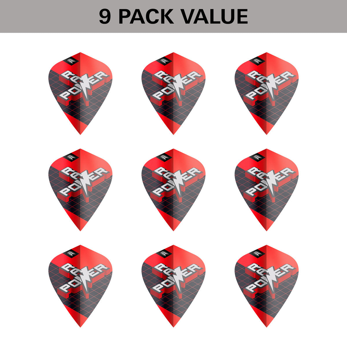 Phil Taylor Raw Power G11 Pro Ultra Dart Flights x 3 Sets by Target Kite image showing the included 9 pack of dart flights.