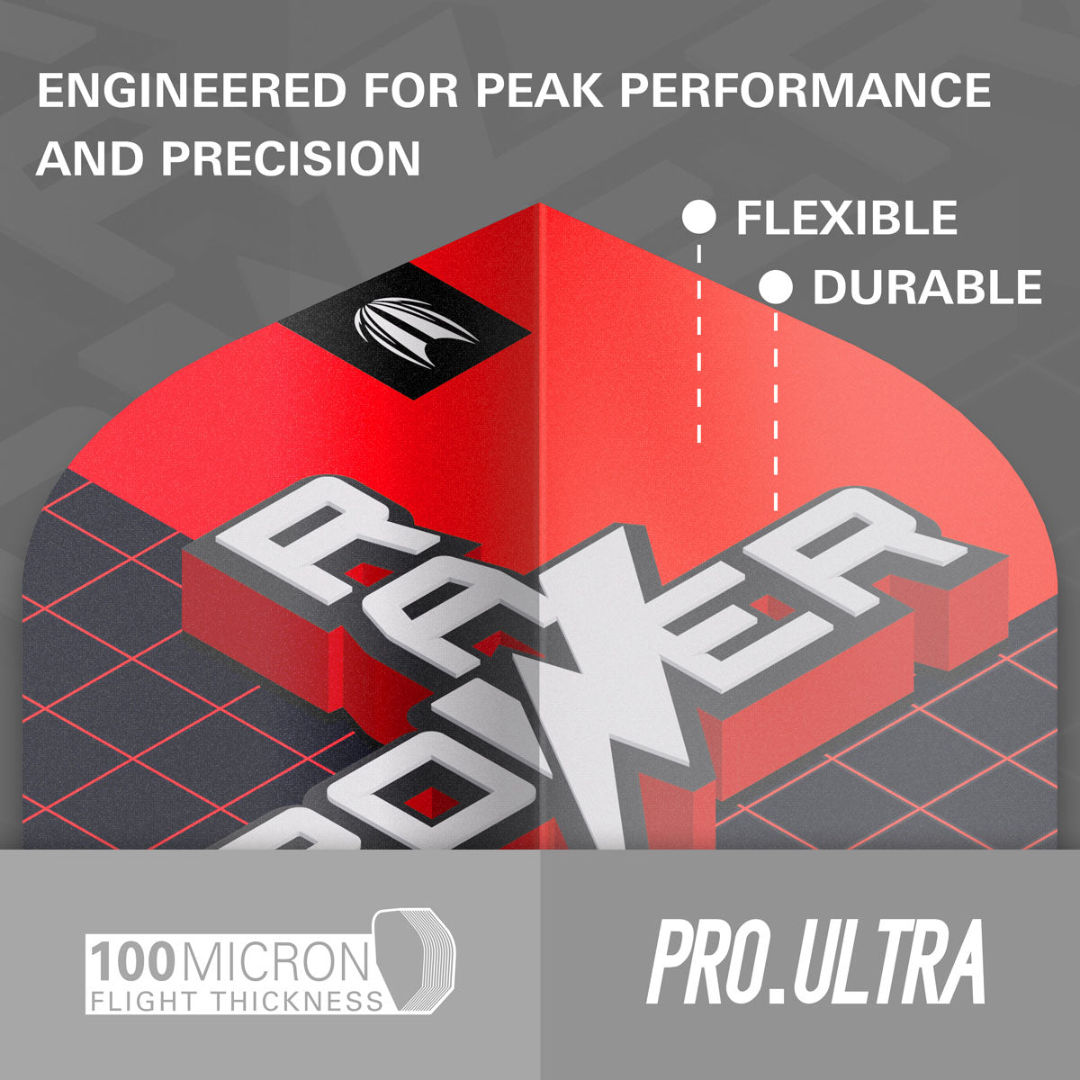 Phil Taylor Raw Power G11 Pro Ultra Dart Flights x 3 Sets by Target Ten,X image highlighting the Pro.Ultra flight range and key performance features.