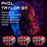 Phil Taylor Raw Power G11 Pro Ultra Dart Flights x 3 Sets by Target Ten,X image highlighting the compatible Target Phil Taylor Raw Power G11 dart range.