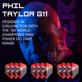 Phil Taylor Raw Power G11 Pro Ultra Dart Flights x 3 Sets by Target No6 image highlighting the compatible Target Phil Taylor Raw Power G11 dart range.