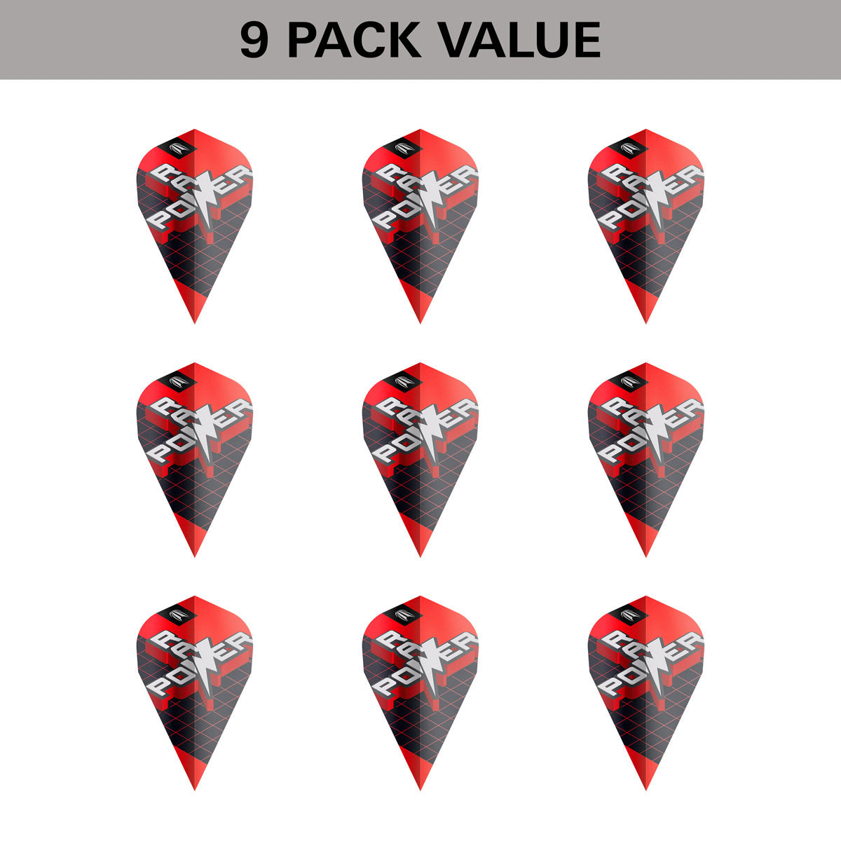 Phil Taylor Raw Power G11 Pro Ultra Dart Flights x 3 Sets by Target Vapor image showing the included 9 pack of dart flights.