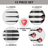 Phil Taylor Raw Power G11 Steel Tip Darts contents image displaying everything included inside the box