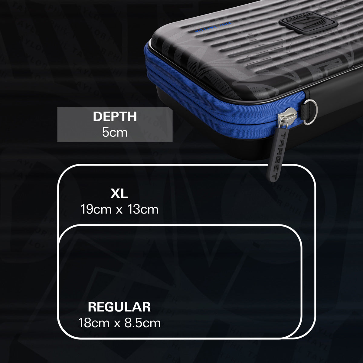Target Phil Taylor Takoma Ghost XL Dart Case dimensions image showing product measurements and storage capacity
