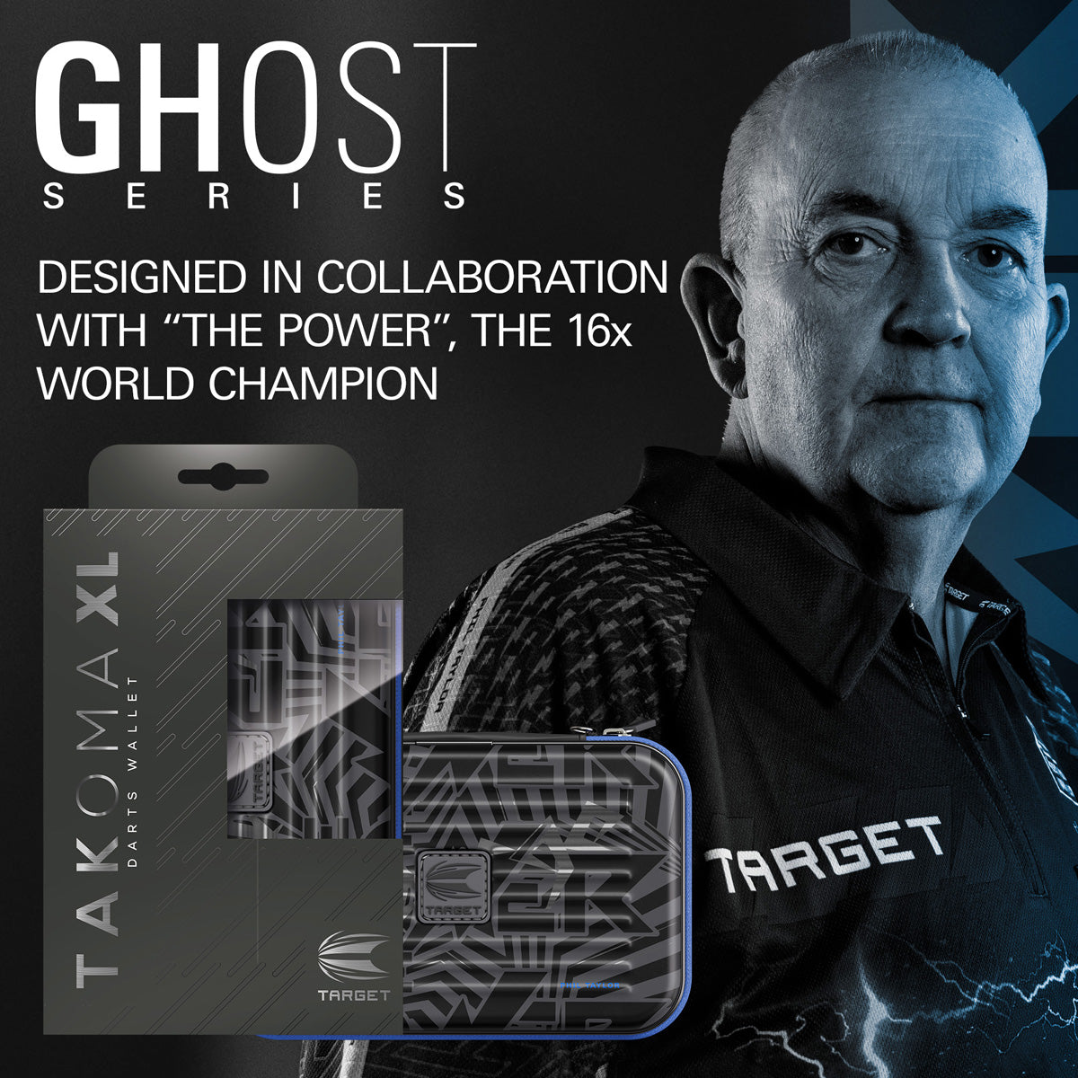 Target Phil Taylor Takoma Ghost XL Dart Case outer box image showing the retail packaging and branding