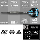 Power 8Zero 2 Steel Tip Darts specifications image showing barrel dimensions, weight, and technical details