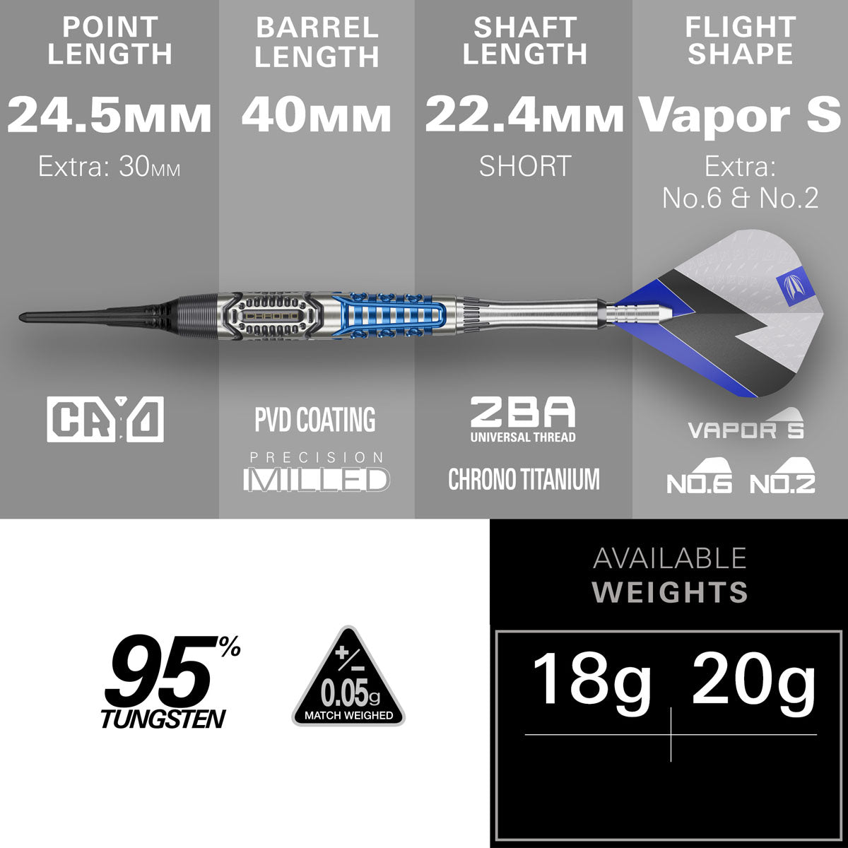 Target Phil Taylor Power Chrono 95% Tungsten Soft Tip Darts