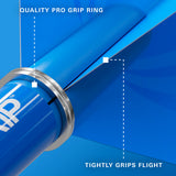 Pro Grip 3 Set Multipack Black White and Blue Dart Stems Shafts image showing compatibility with dart flights and flight mounting system