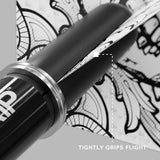 Pro Grip Dart Stems Shafts Inbetween Sizes Black image showing compatibility with dart flights and flight mounting system