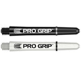 Pro Grip Dart Stems Shafts Inbetween Sizes Black and white main product image showing the shafts, packaging, and included contents