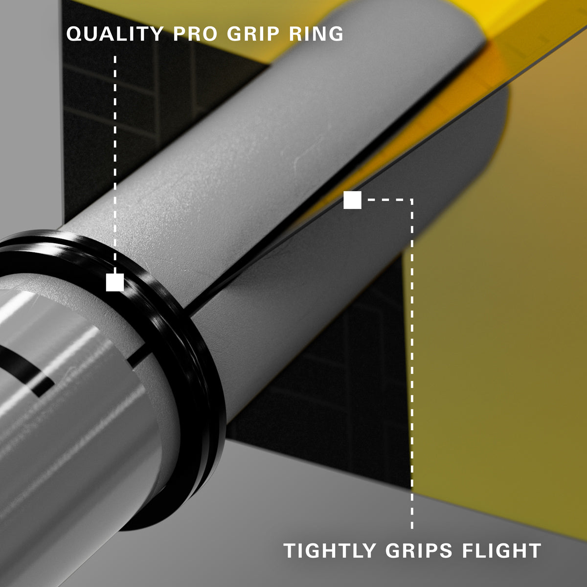 Pro Grip TAG GW Black Grey image showing compatibility with dart flights and flight mounting system