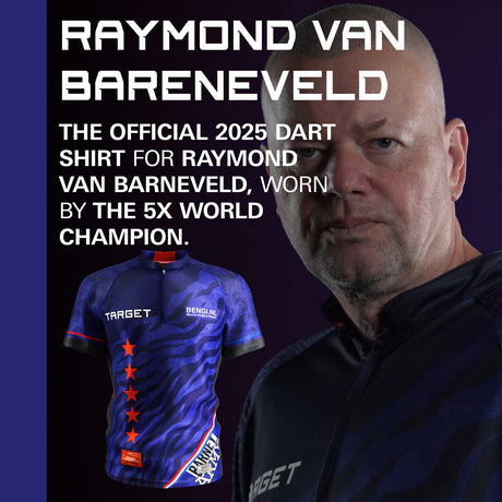 Target Raymond Van Barneveld 2025 Playing Shirt front view image showing the complete shirt design, colours, and sponsor logos