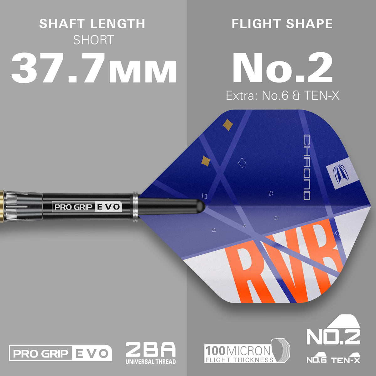 Raymond Van Barneveld Chrono darts flight and shaft specifications image displaying the included setup configuration
