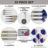 Raymond Van Barneveld Chrono Soft Tip Darts contents image displaying everything included inside the box
