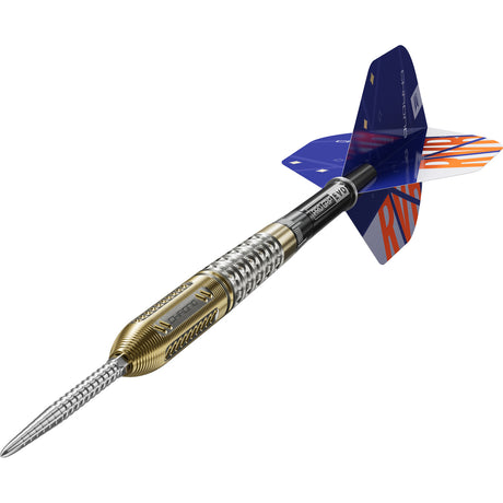 Raymond Van Barneveld Chrono Steel Tip Darts close up image highlighting the barrel grip texture and precision machining detail