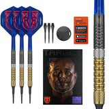 Raymond van Barneveld G6 Soft Tip Darts main product image showing the darts, packaging, flights, shafts, and included accessories