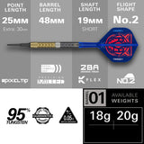 Raymond van Barneveld G6 Soft Tip Darts specifications image showing barrel dimensions, weight, and technical details