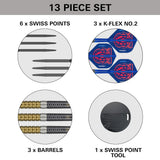 Raymond van Barneveld G6 Steel Tip Darts contents image displaying everything included inside the box
