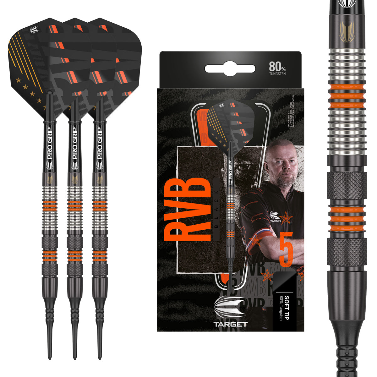 レイモンド・ヴァン・バーナベルド TARGET RVB80 BLACK 18g Raymond Van Barneveld RVB 80% Black Soft Tip Darts by Target