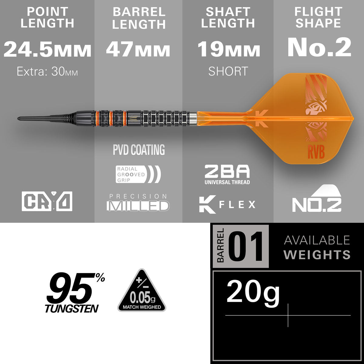 Target Raymond van Barneveld RVB 95K 95% Tungsten Soft Tip Darts
