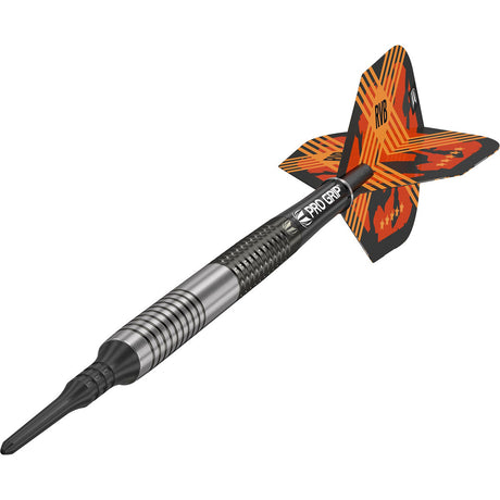 Raymond van Barneveld RVB95 G3 Soft Tip Darts close up image highlighting the barrel grip texture and precision machining detail