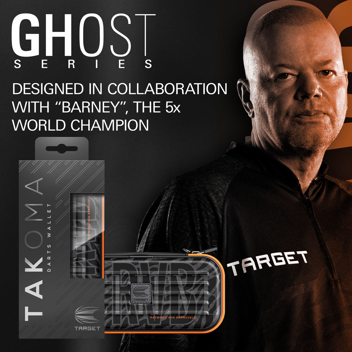 Target Raymond van Barneveld Takoma Ghost Dart Case outer box image showing the retail packaging and branding