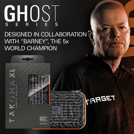 Target Raymond van Barneveld Takoma Ghost XL Dart Case outer box image showing the retail packaging and branding
