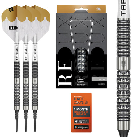 Redux 10 Soft Tip Darts main product image showing the darts, packaging, flights, shafts, and included accessories