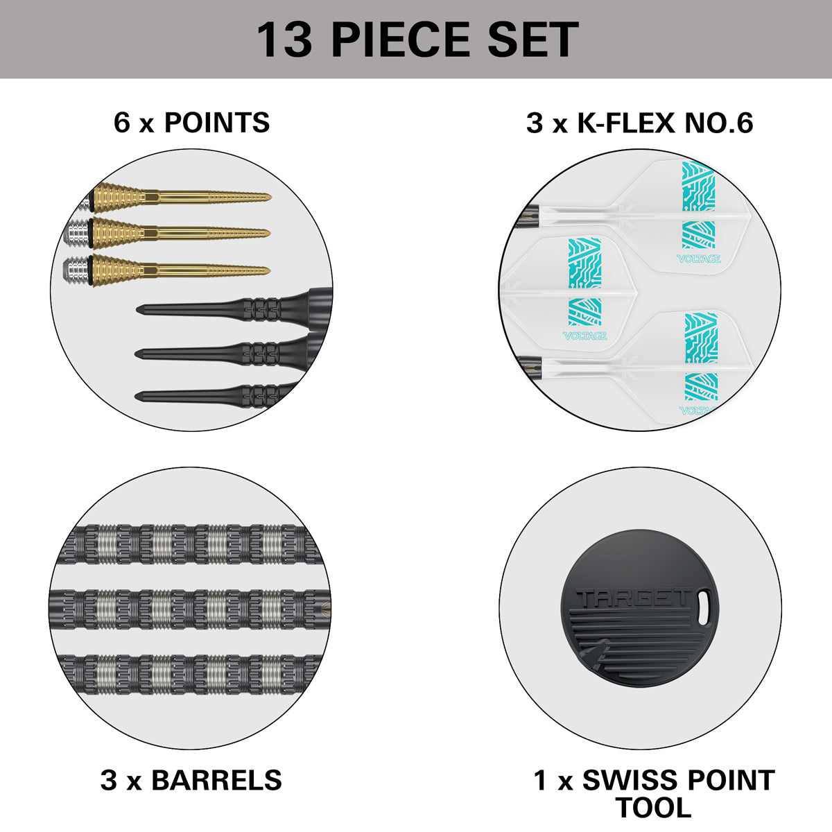 Rob Cross 95K Soft Tip Darts contents image displaying everything included inside the box